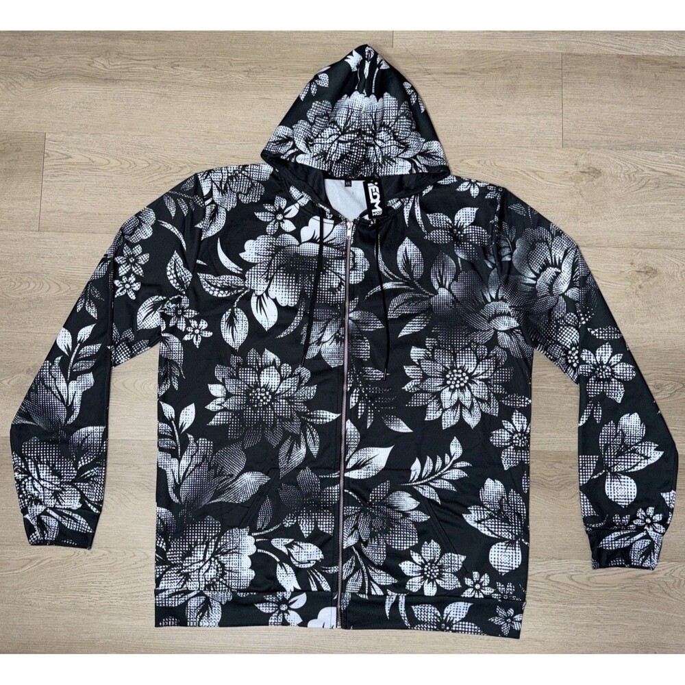 NWT iEDM Psychedelic Full Zip Floral Rave Hoodie Size XXL Black And White Men’s